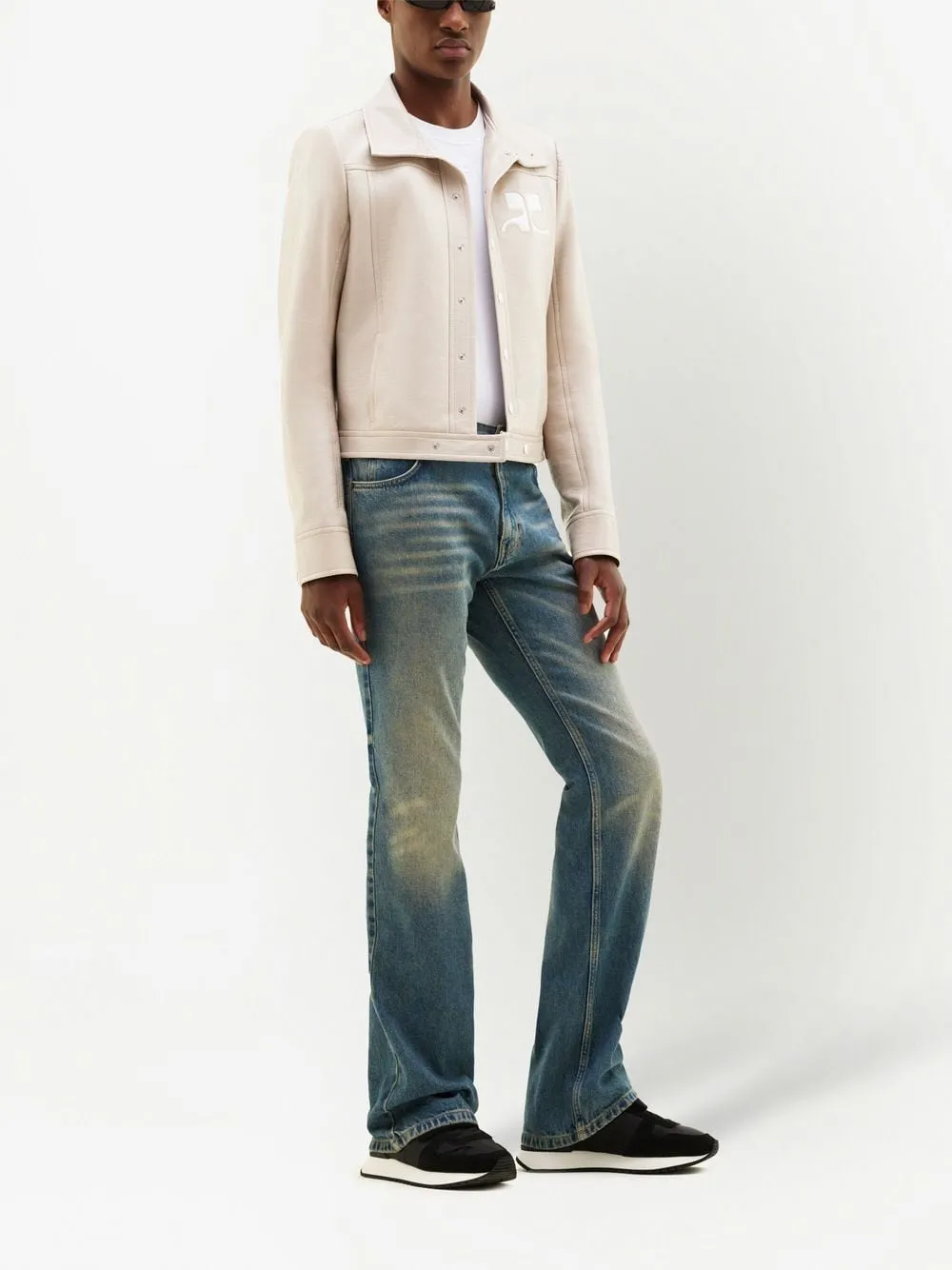 Giacca con bottoni a pressione con patch logo in grigio - uomo