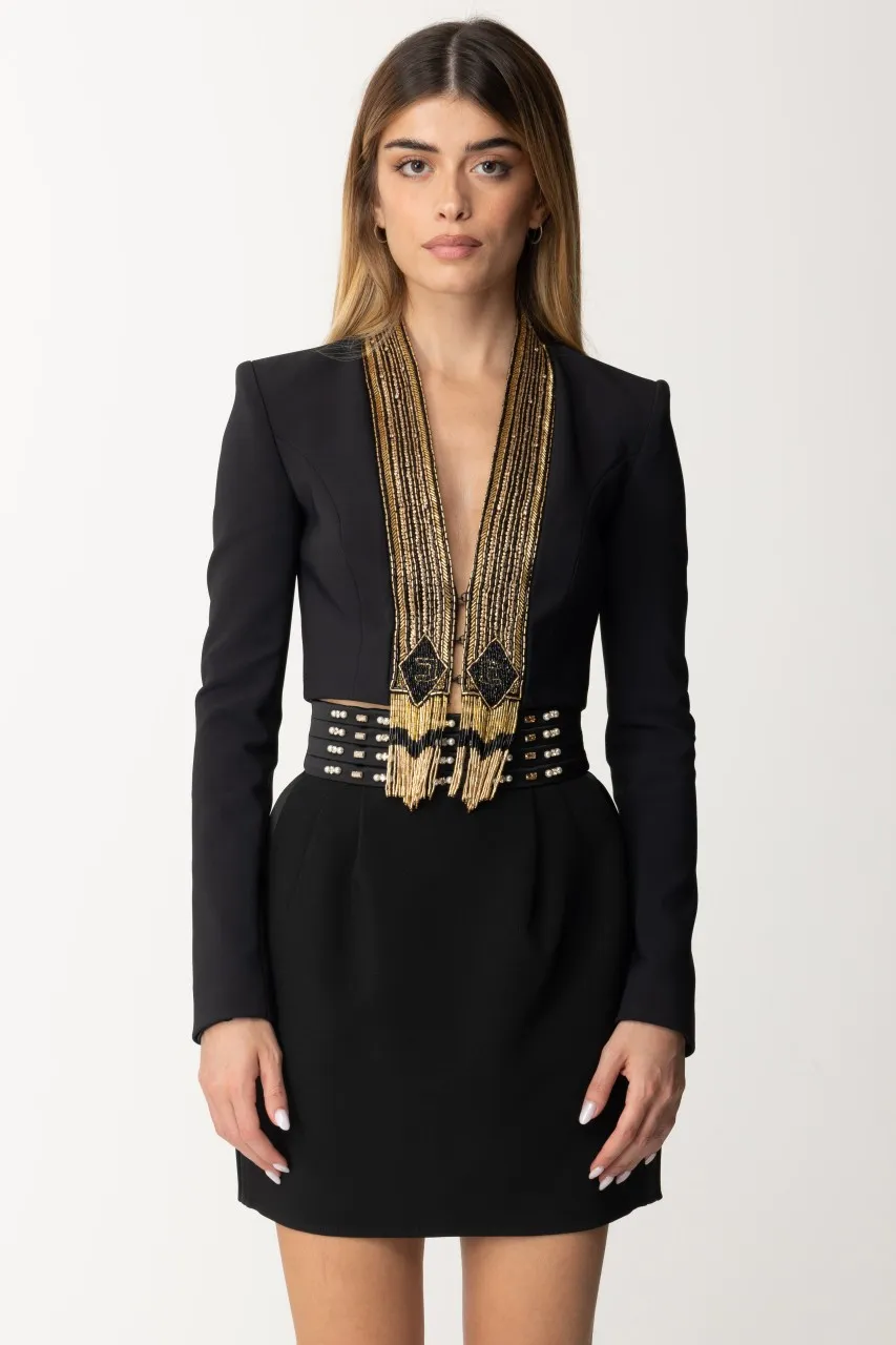 Giacca corta con ricamo paillettes Nero