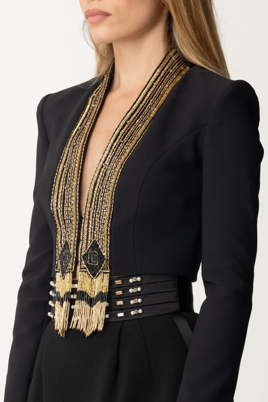 Giacca corta con ricamo paillettes Nero
