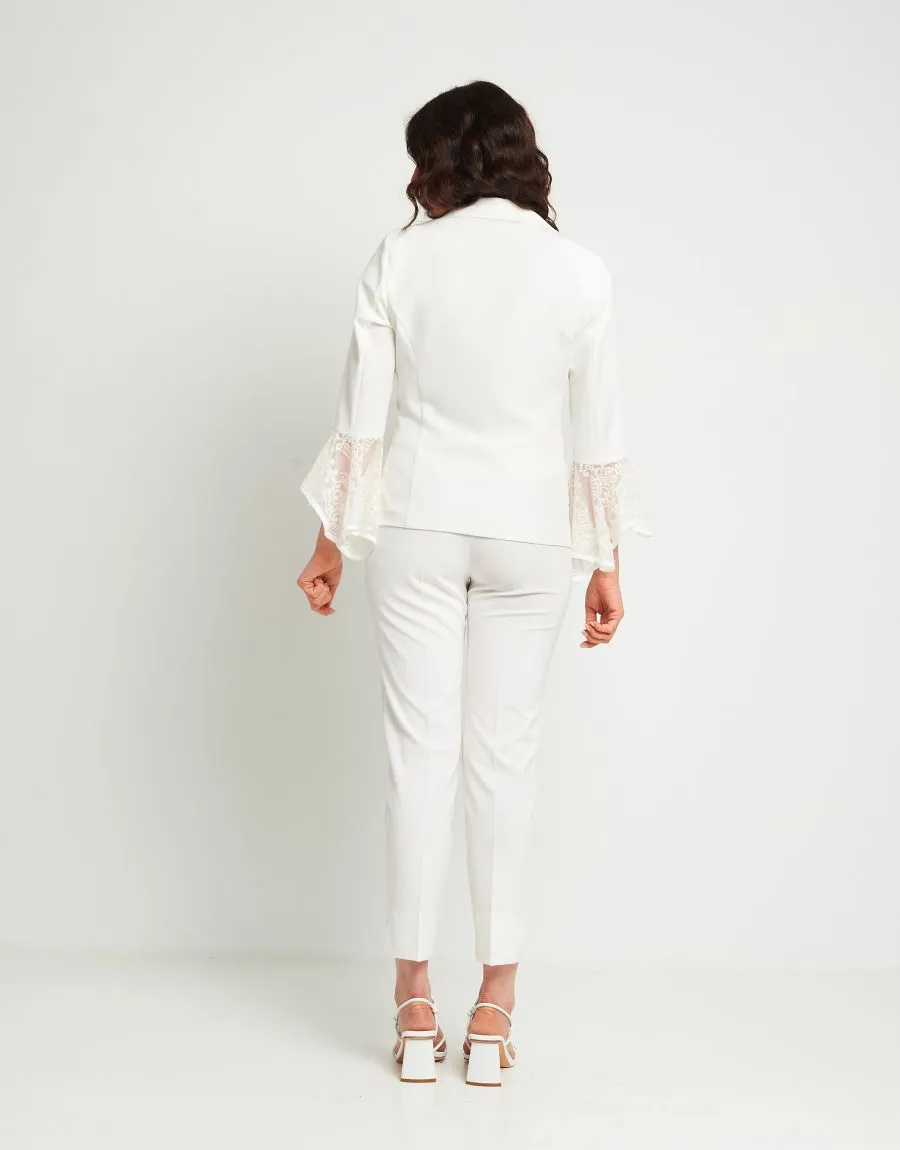 Giacca doppio petto con tulle ricamato
