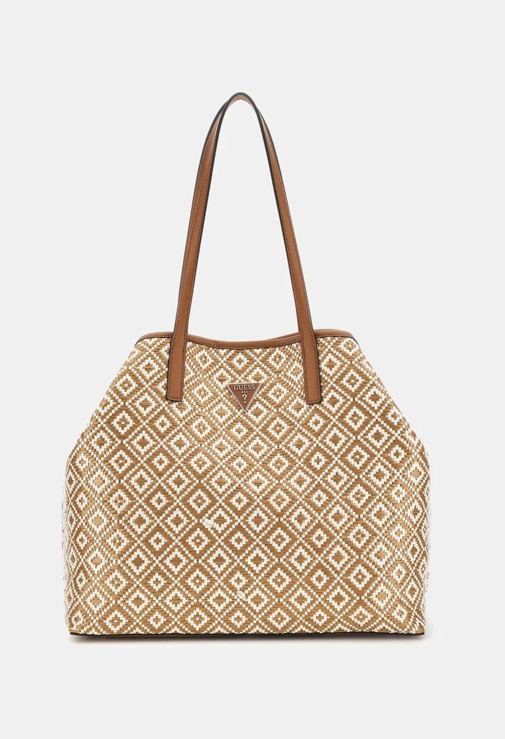 GUESS borse  maxi shopper bianca e cuoio