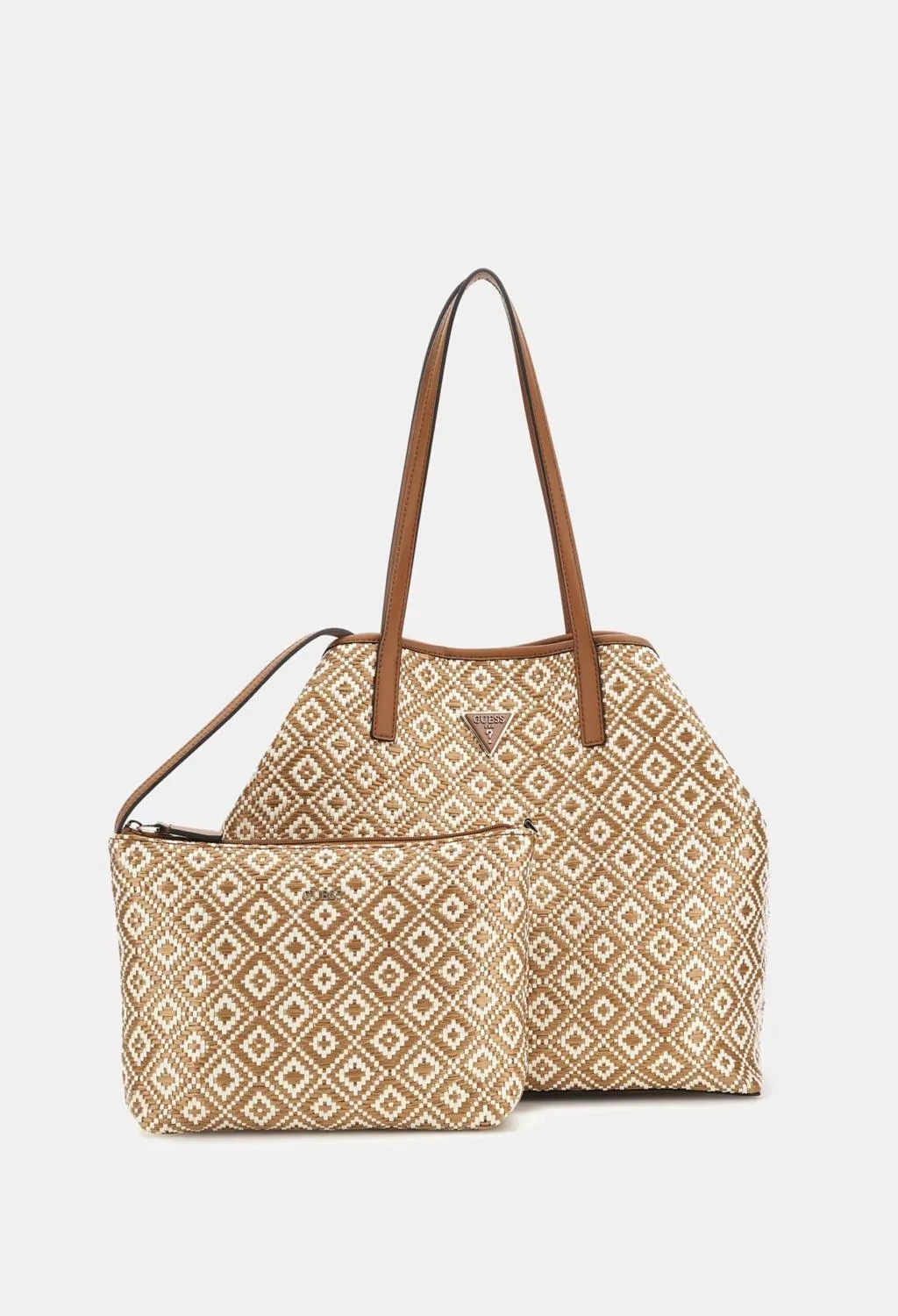 GUESS borse  maxi shopper bianca e cuoio