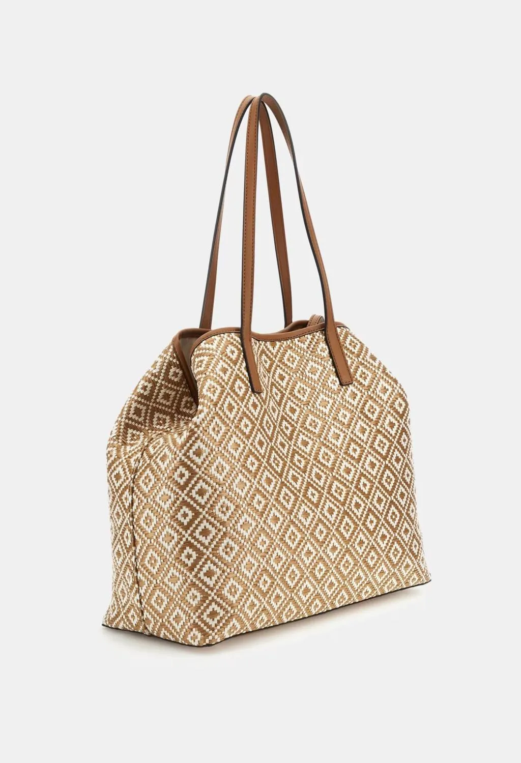 GUESS borse  maxi shopper bianca e cuoio