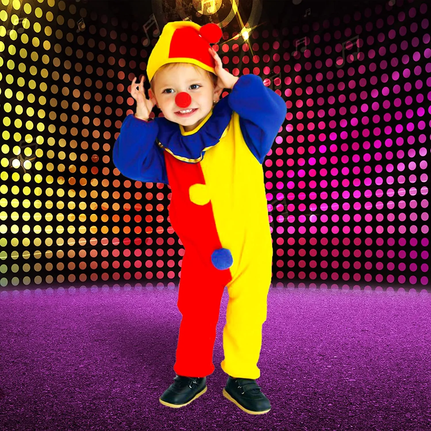 Hereneer Costume da Clown per Bambini, Tuta Clown Set con Cappello e Naso da Pagliaccio, Costume Circo, Ragazzo Ragazza Hallowee