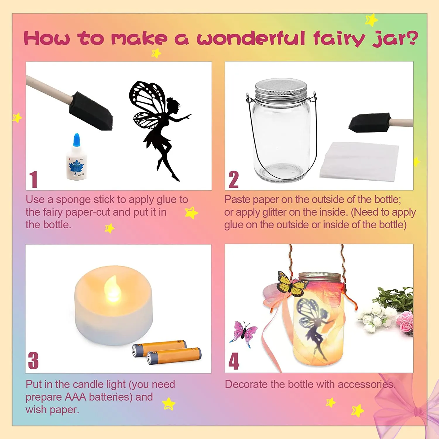 Idee Regalo Ragazza, Mostof Kit fai da te Lanterna Fata - Regalo per Bambini 8 9 10 11 12 - Luce Notturna del Barattolo di Vetro