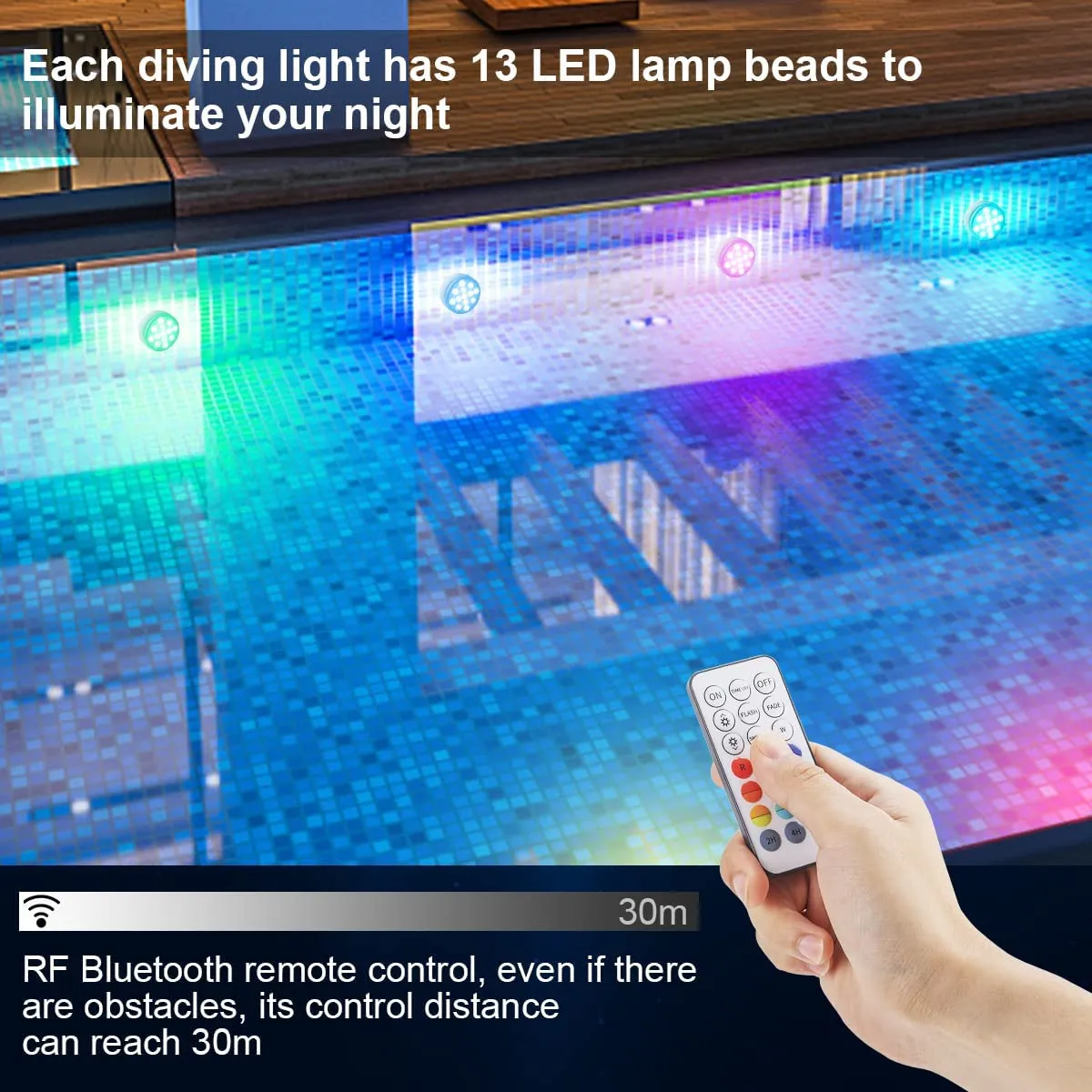 Innedu Luce LED Sommergibile, 16 Colori Luci a Sommergibili Impermeabile, 13 Perline LED, Telecomando RF Luci per Laghetto per G