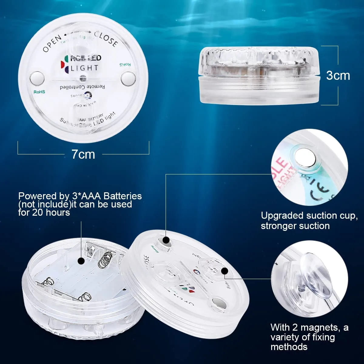 Innedu Luce LED Sommergibile, 16 Colori Luci a Sommergibili Impermeabile, 13 Perline LED, Telecomando RF Luci per Laghetto per G