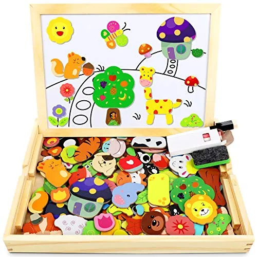 Jojoin 110 PCS Puzzle Magnetico Legno - Lavagna Animali Giocattolo per Bambini - Giochi Montessori - Educativi Puzzle Regalo Bam