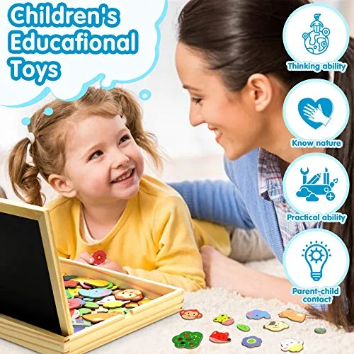 Jojoin 110 PCS Puzzle Magnetico Legno - Lavagna Animali Giocattolo per Bambini - Giochi Montessori - Educativi Puzzle Regalo Bam