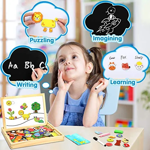Jojoin 110 PCS Puzzle Magnetico Legno - Lavagna Animali Giocattolo per Bambini - Giochi Montessori - Educativi Puzzle Regalo Bam