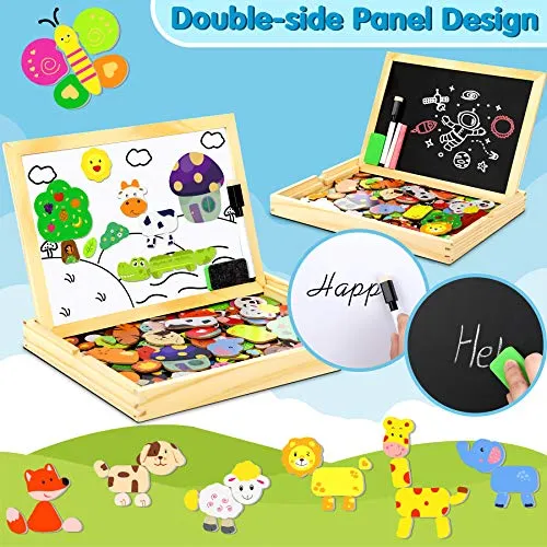 Jojoin 110 PCS Puzzle Magnetico Legno - Lavagna Animali Giocattolo per Bambini - Giochi Montessori - Educativi Puzzle Regalo Bam