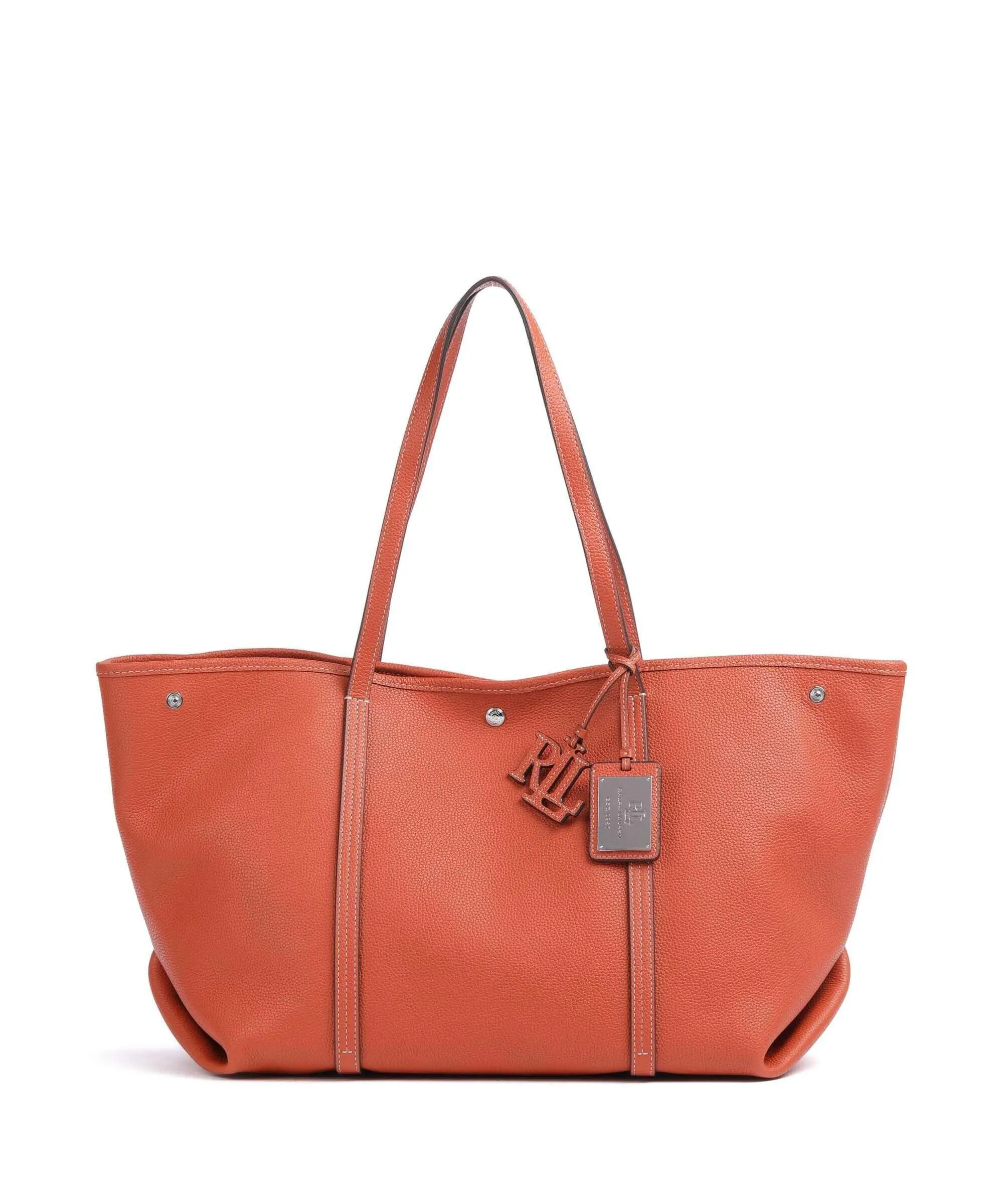 Lauren Ralph Lauren Emerie Large Borsa shopper pelle di vacchetta grana arancio  