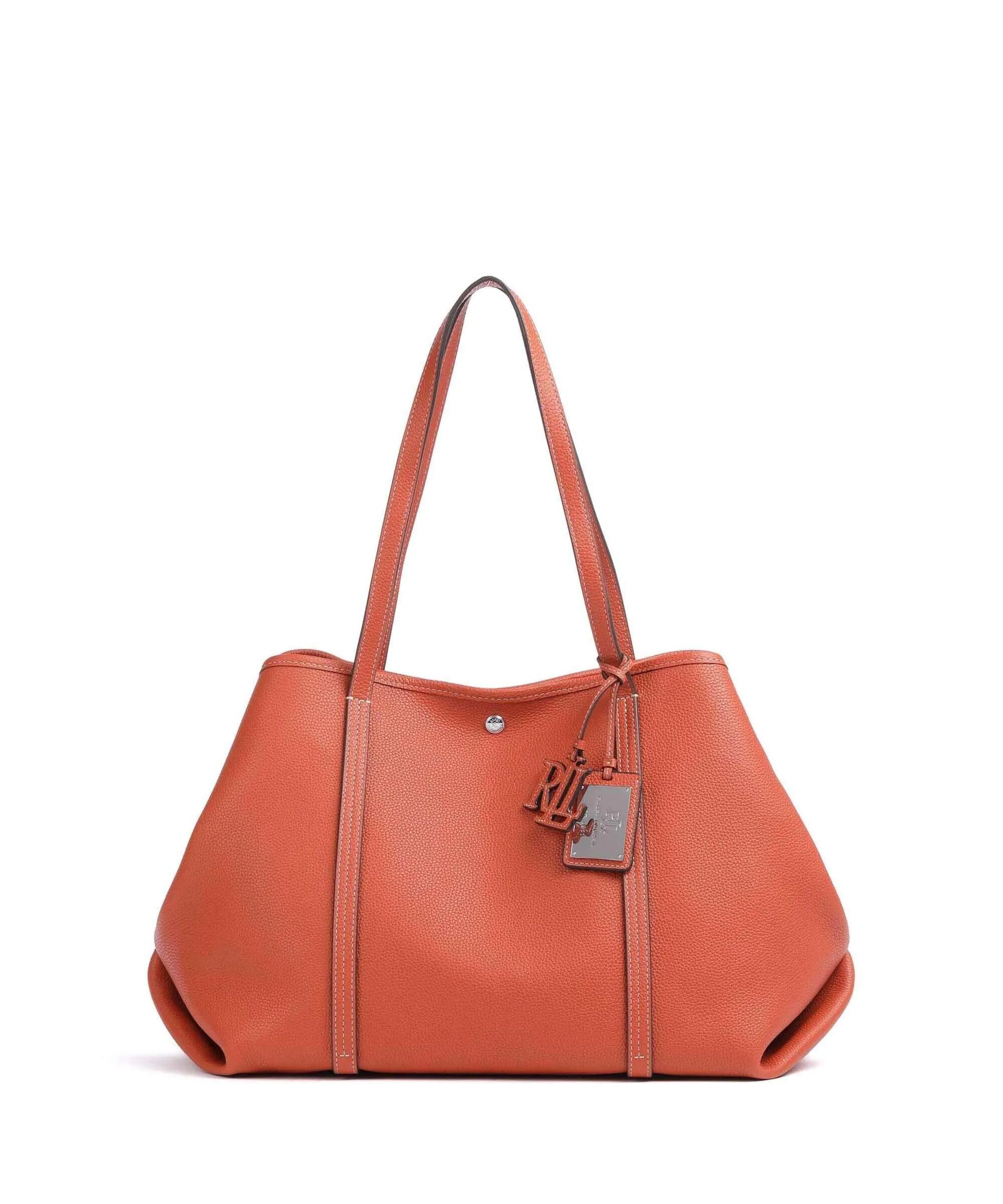  Lauren Ralph Lauren Emerie Large Borsa shopper pelle di vacchetta grana arancio  