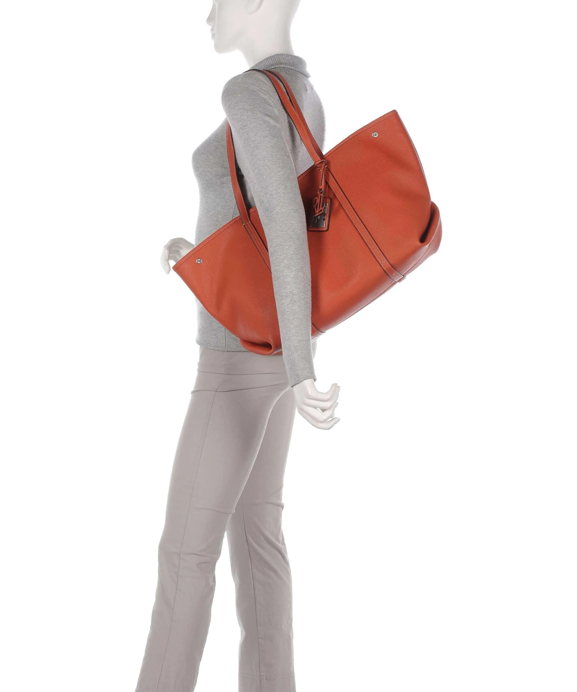  Lauren Ralph Lauren Emerie Large Borsa shopper pelle di vacchetta grana arancio  