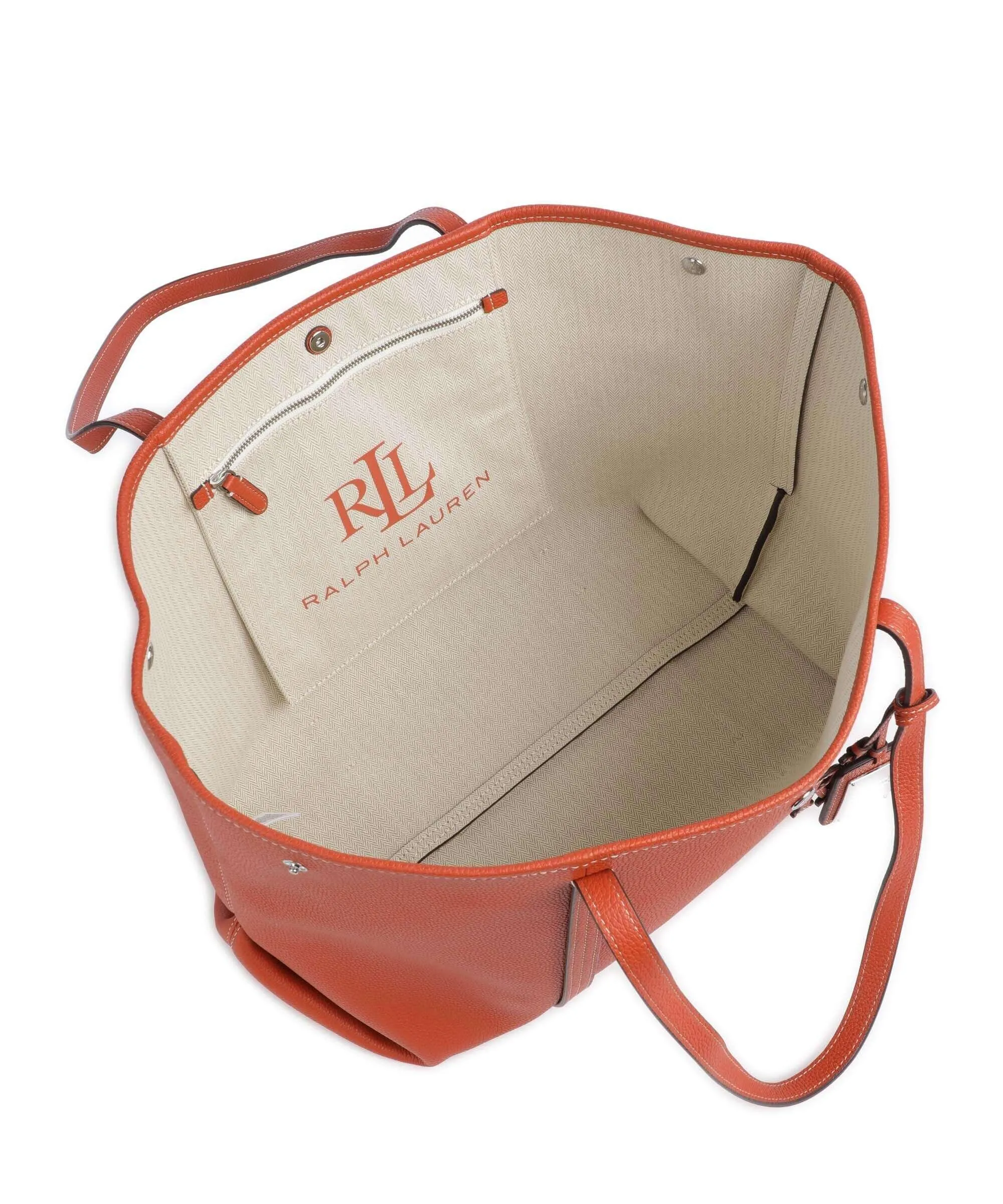 Lauren Ralph Lauren Emerie Large Borsa shopper pelle di vacchetta grana arancio  