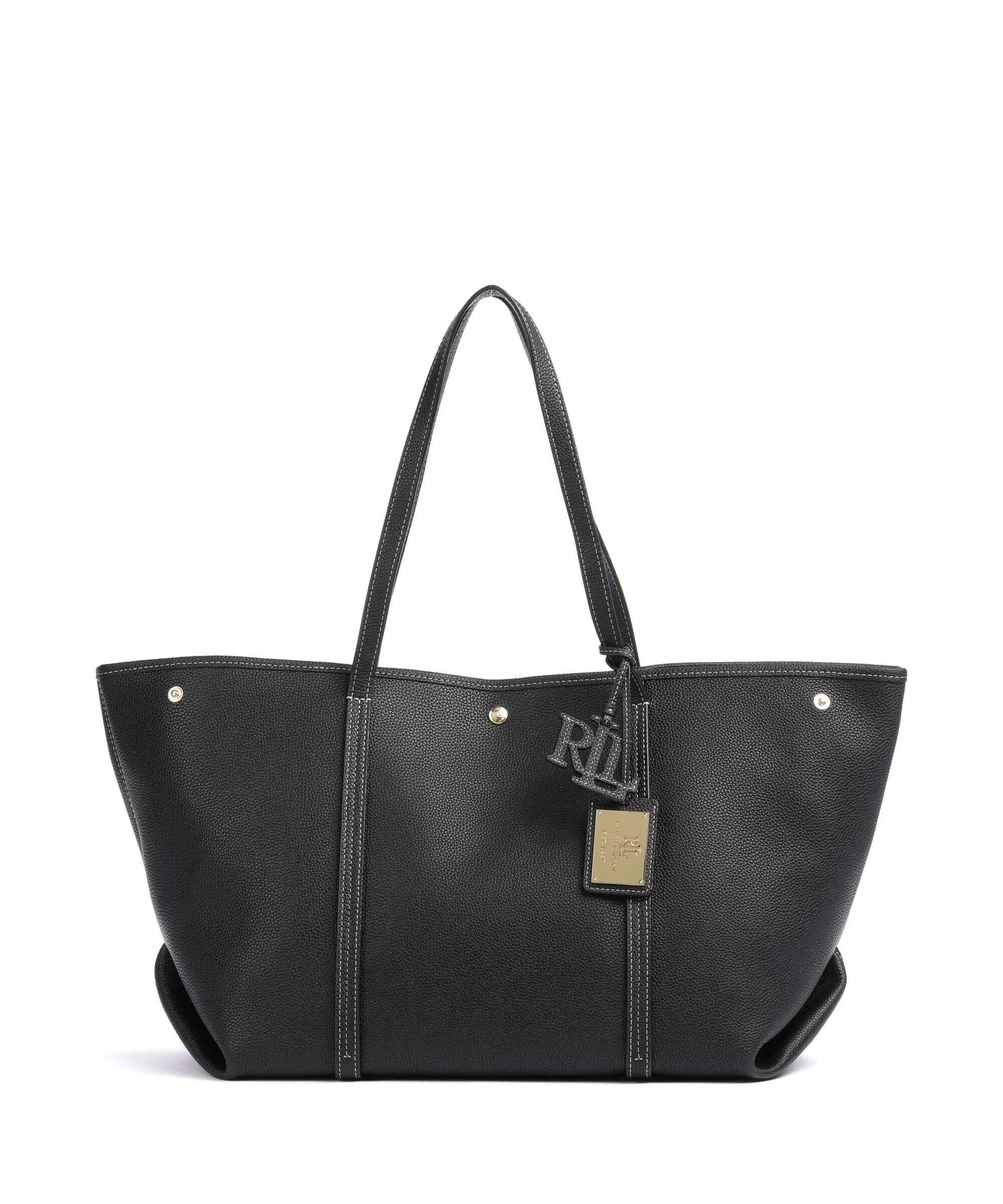  Lauren Ralph Lauren Emerie Large Borsa shopper pelle di vacchetta grana nero  