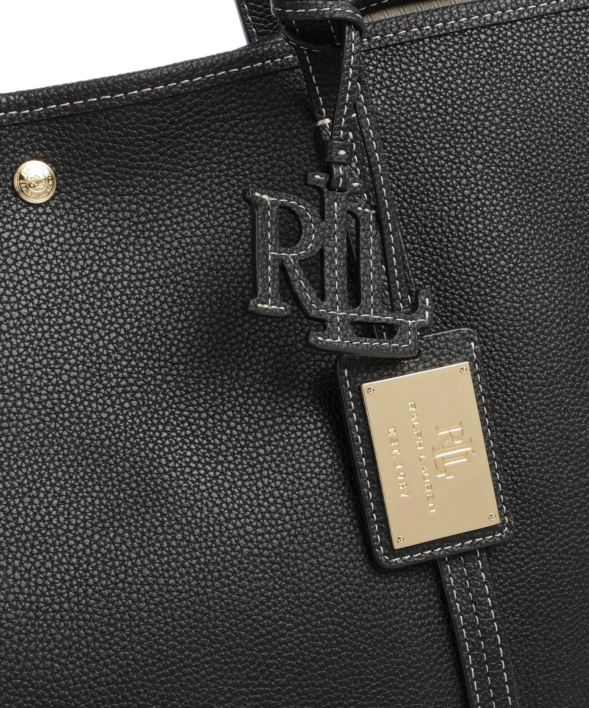  Lauren Ralph Lauren Emerie Large Borsa shopper pelle di vacchetta grana nero  