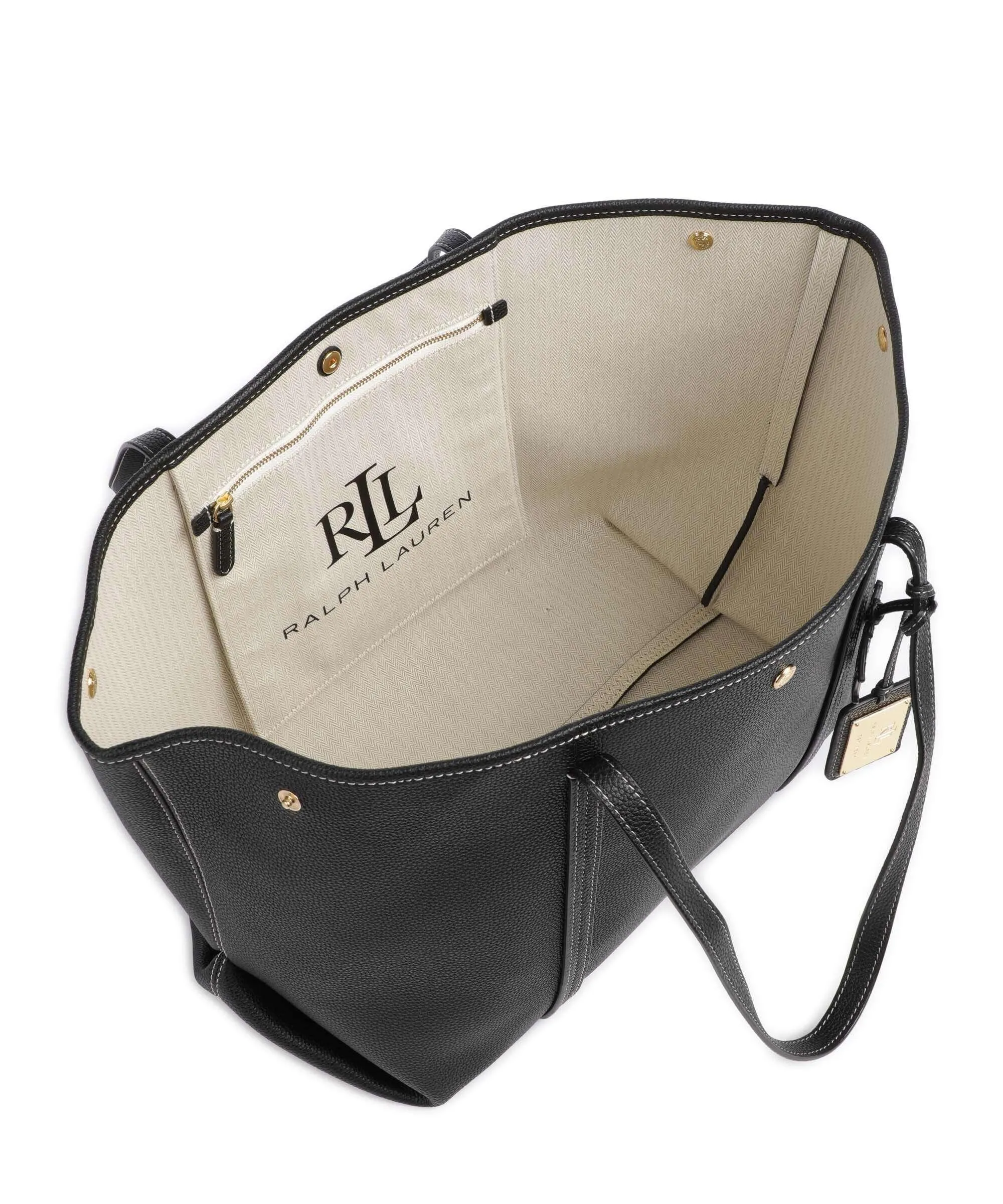  Lauren Ralph Lauren Emerie Large Borsa shopper pelle di vacchetta grana nero  