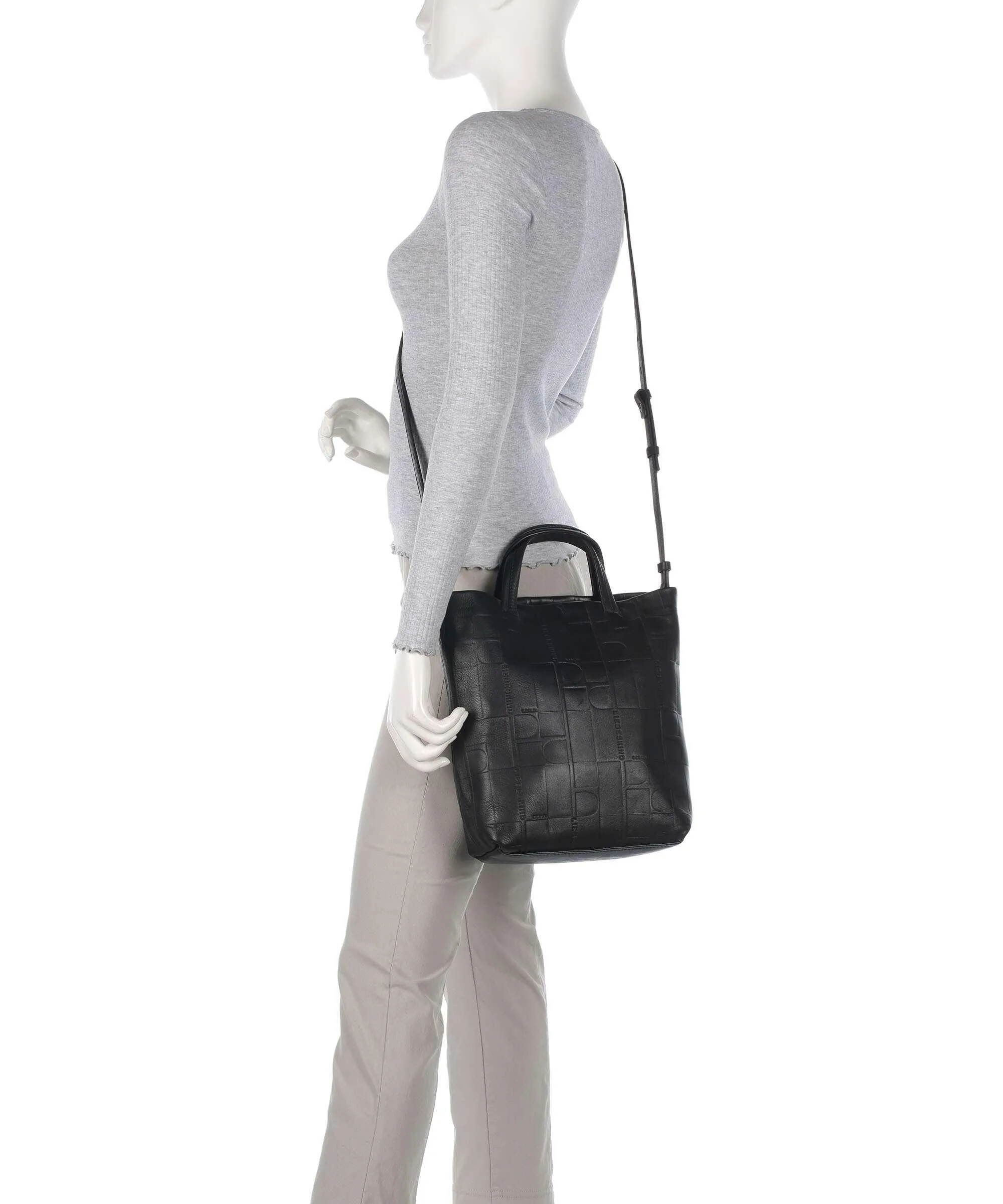  Liebeskind Hera Monogram Sheep Natural M Borsa a mano pelle di vacchetta goffrata nero  