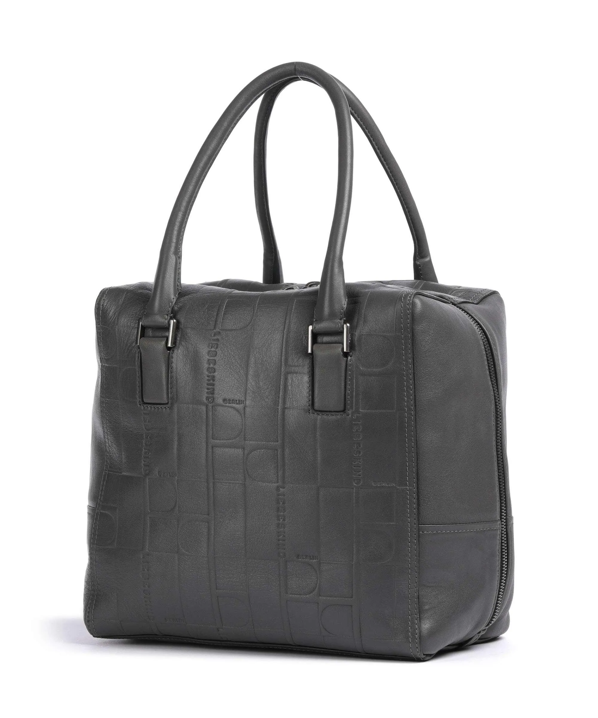  Liebeskind Kayla Monogram Sheep Natural M Borsa a mano pelle di vacchetta goffrata grigio scuro  