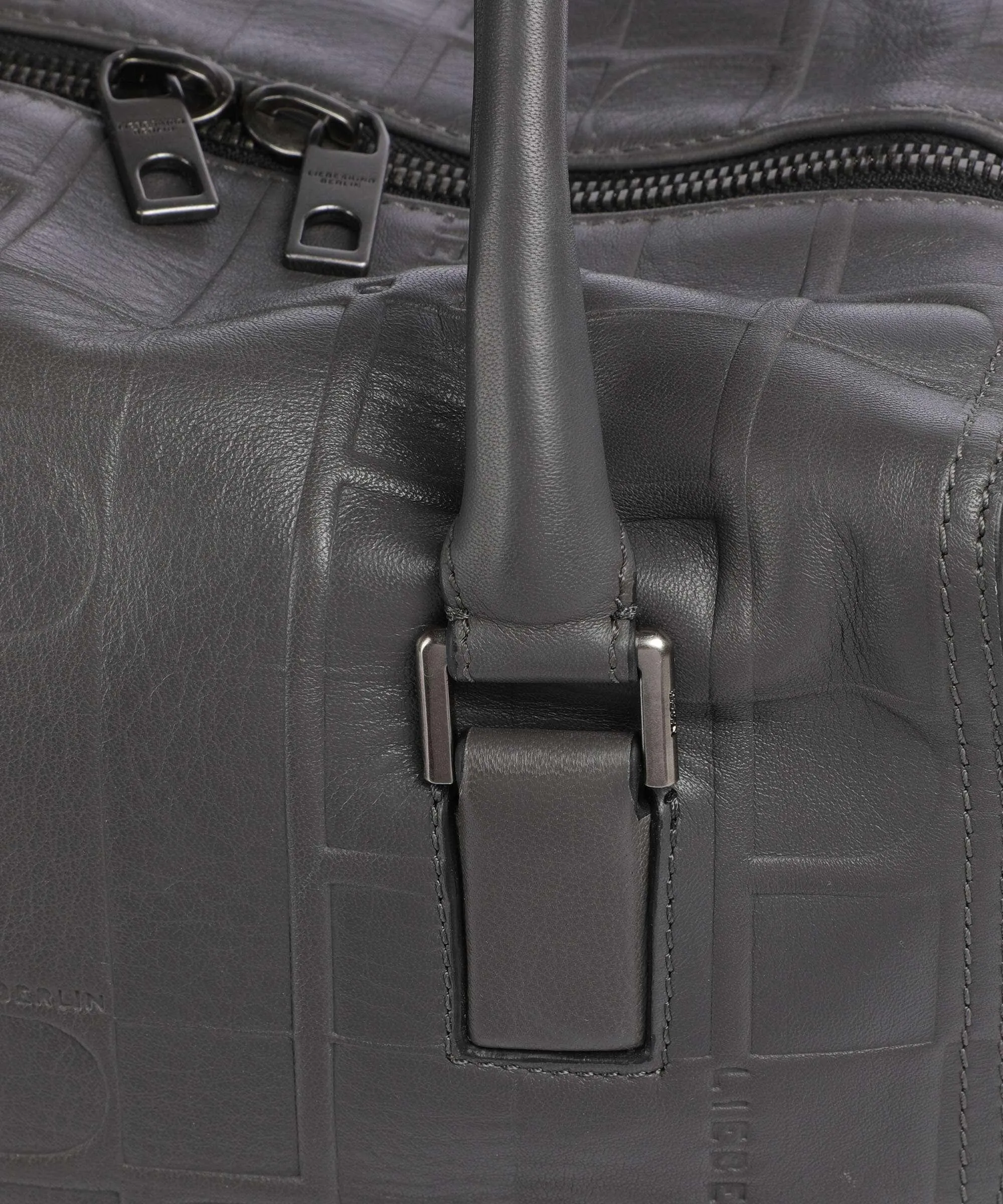  Liebeskind Kayla Monogram Sheep Natural M Borsa a mano pelle di vacchetta goffrata grigio scuro  