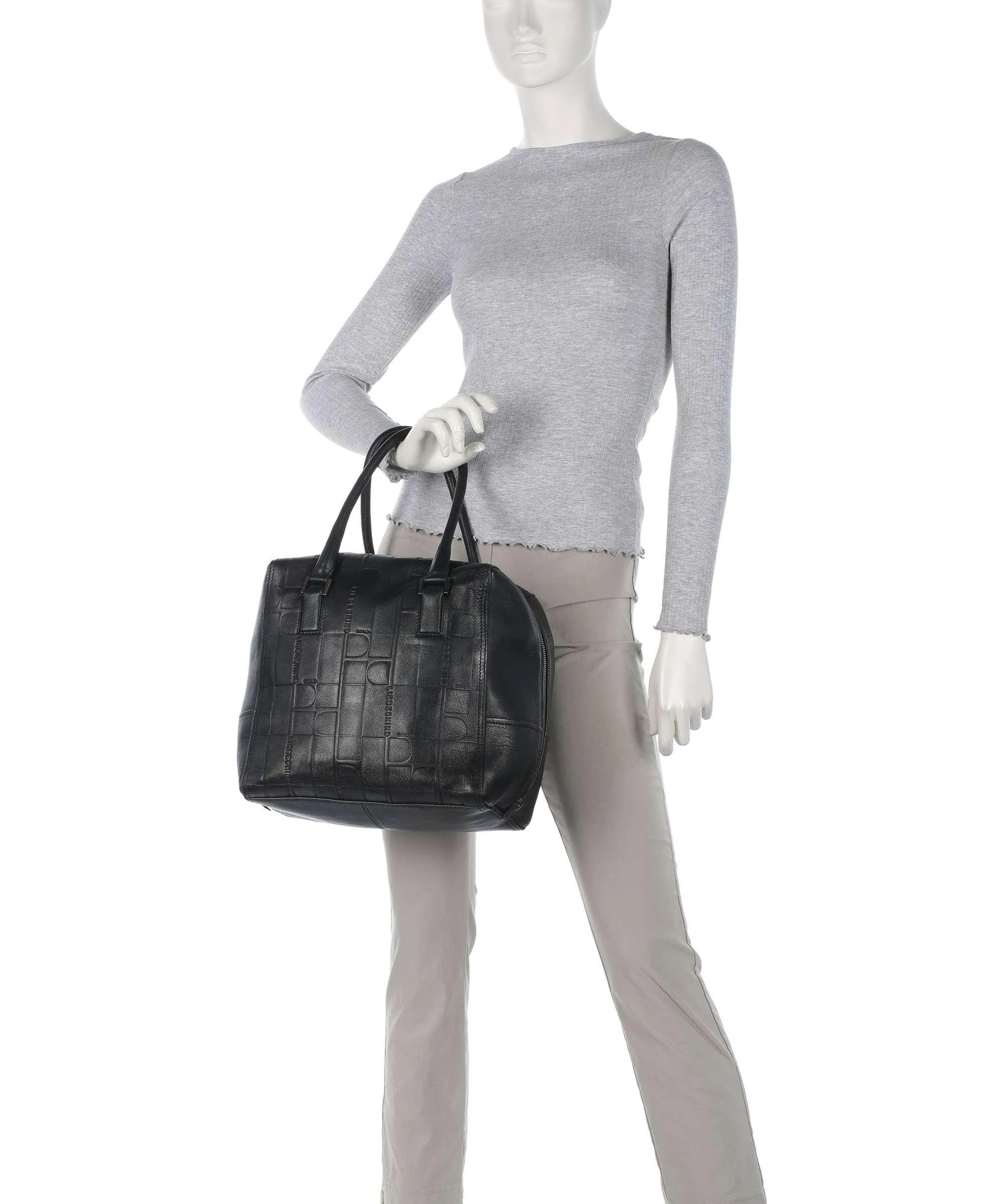  Liebeskind Kayla Monogram Sheep Natural M Borsa a mano pelle di vacchetta goffrata nero  