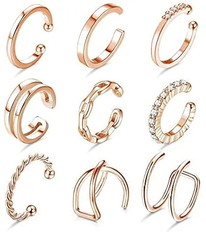 LOLIAS 9 PCS Ear Cuffs Orecchini a cerchio piccoli per donna Clip per orecchie finte non penetranti CZ Helix Cartilagine Conch C
