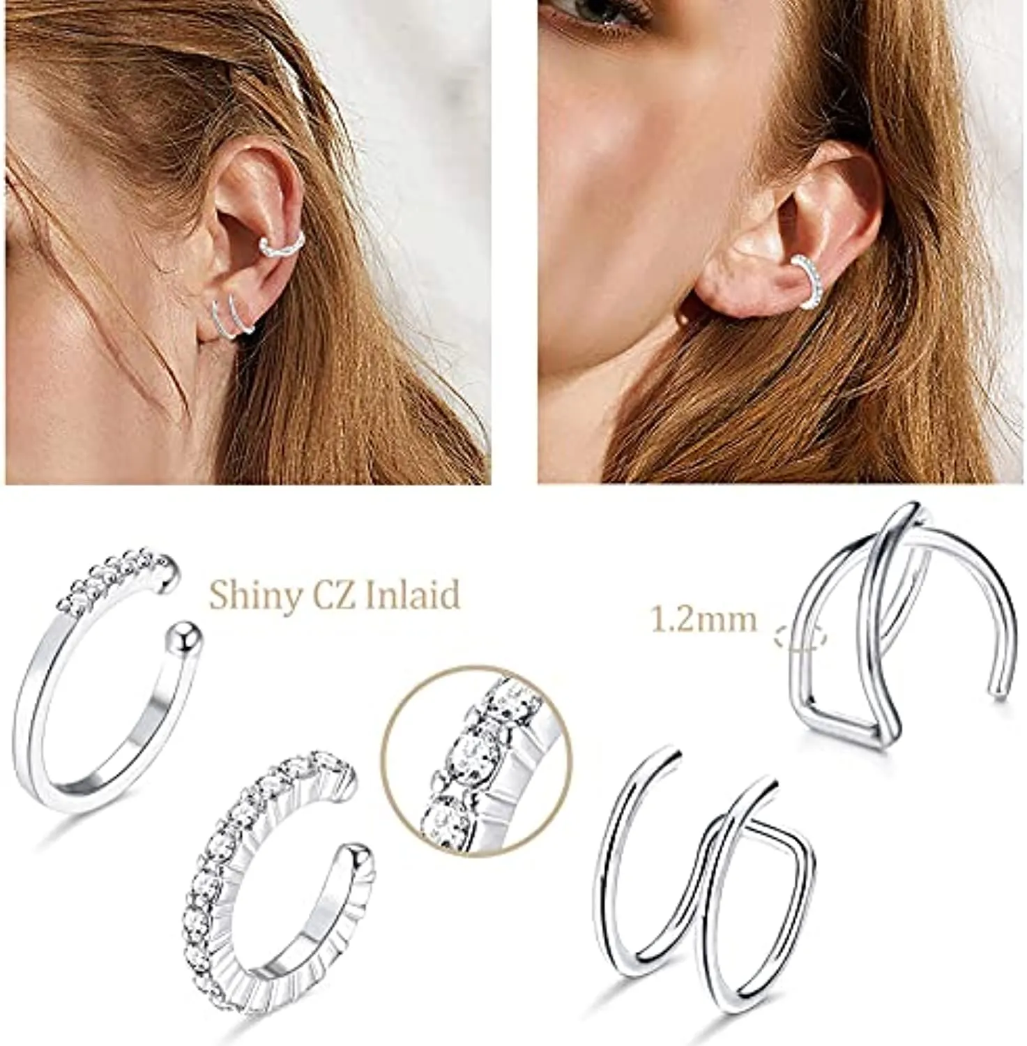 LOLIAS 9 PCS Ear Cuffs Orecchini a cerchio piccoli per donna Clip per orecchie finte non penetranti CZ Helix Cartilagine Conch C