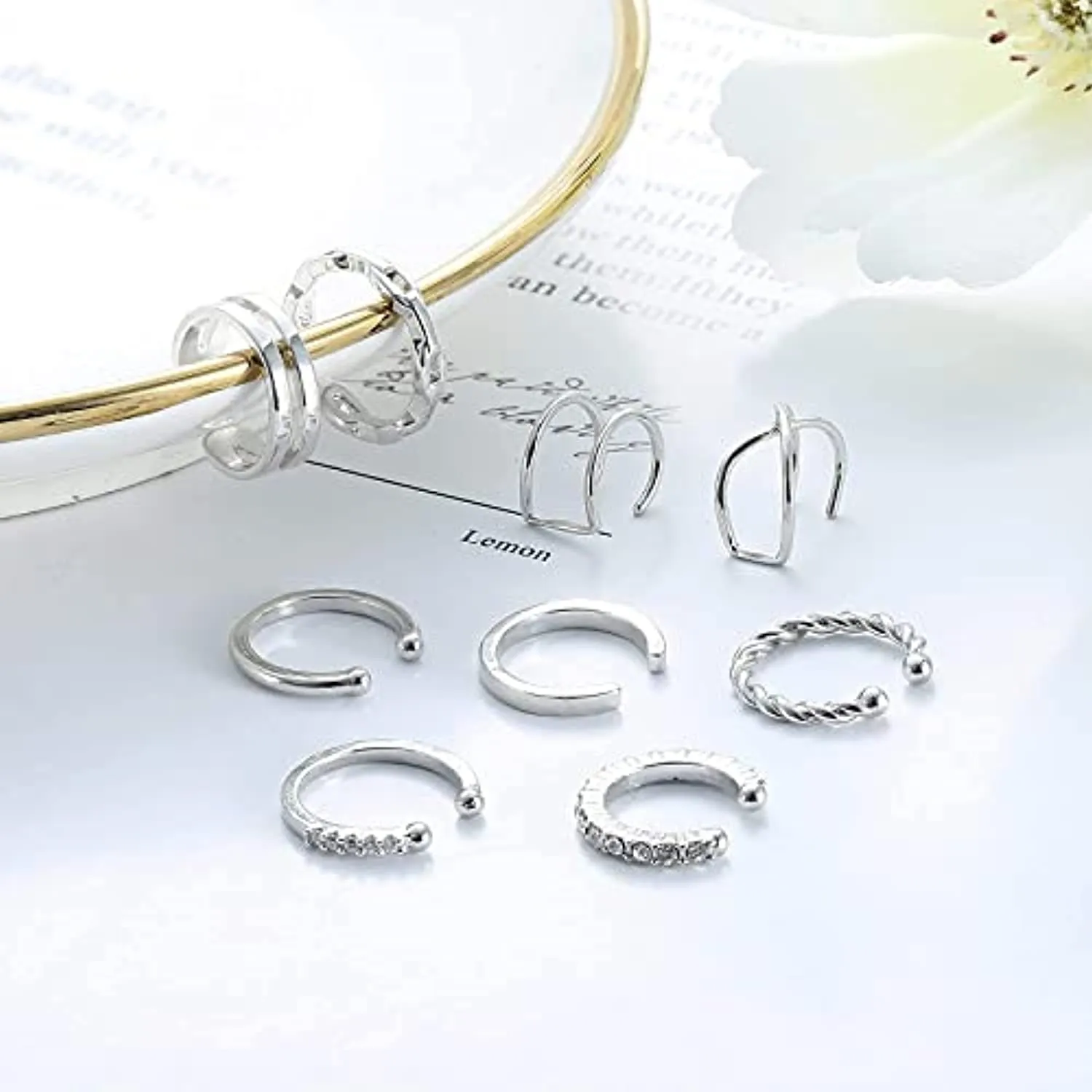 LOLIAS 9 PCS Ear Cuffs Orecchini a cerchio piccoli per donna Clip per orecchie finte non penetranti CZ Helix Cartilagine Conch C