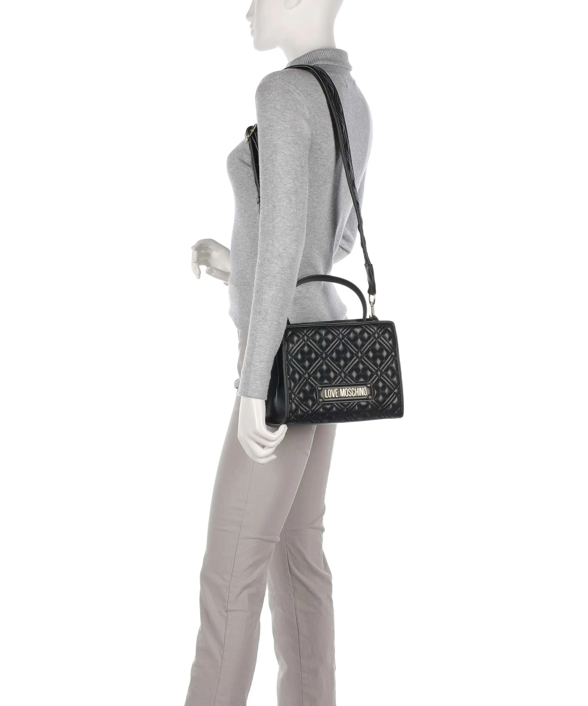  Love Moschino Quilted Borsa a mano pelle sintetica nero  