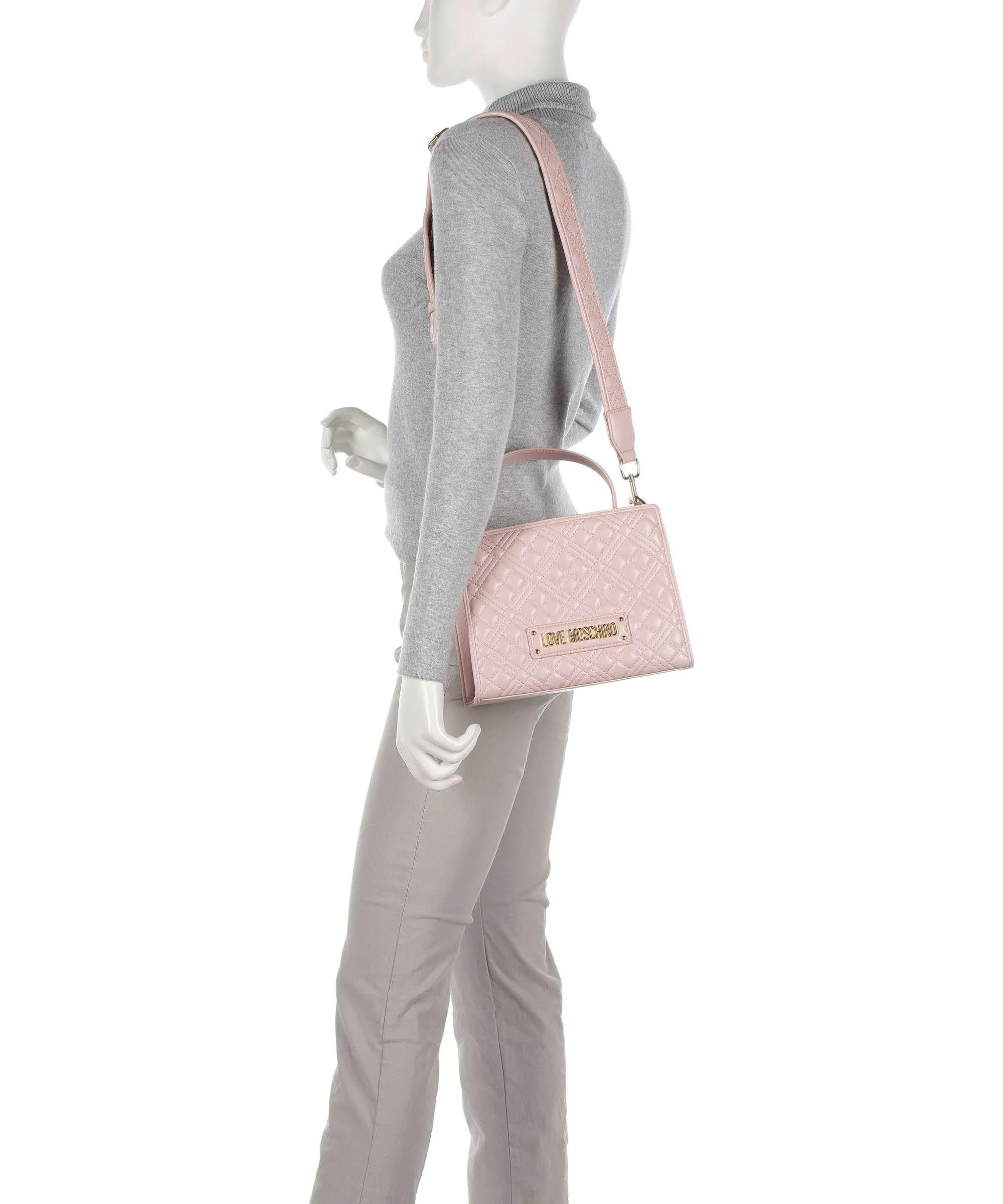  Love Moschino Quilted Borsa a mano pelle sintetica rosa  
