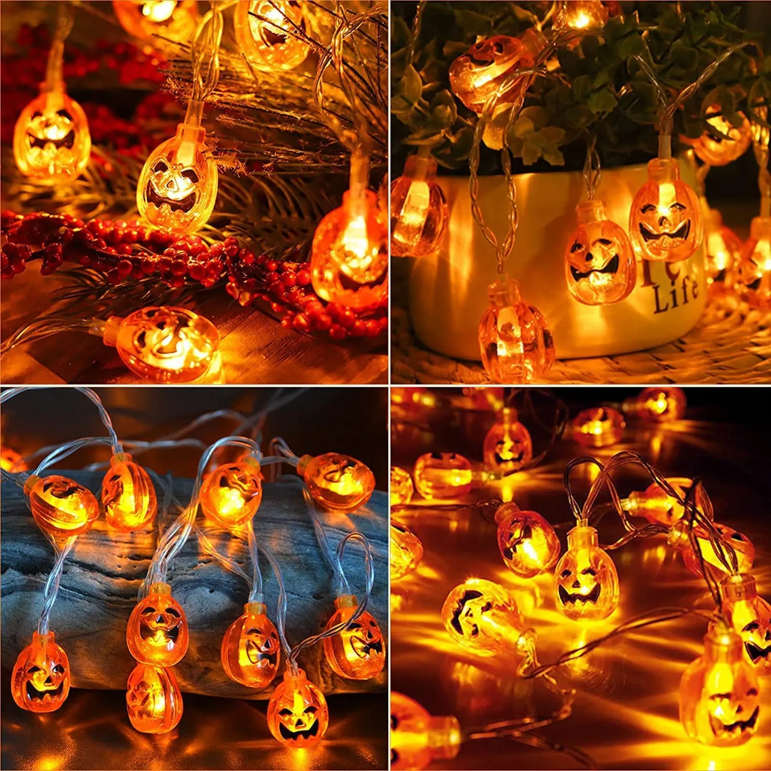 Luci Halloween Zucca 40 LED - WOWDSGN Catene Luminose 4,5M con 8 Modalità di Illuminazione e Telecomando - Stringa Luci LED Impe