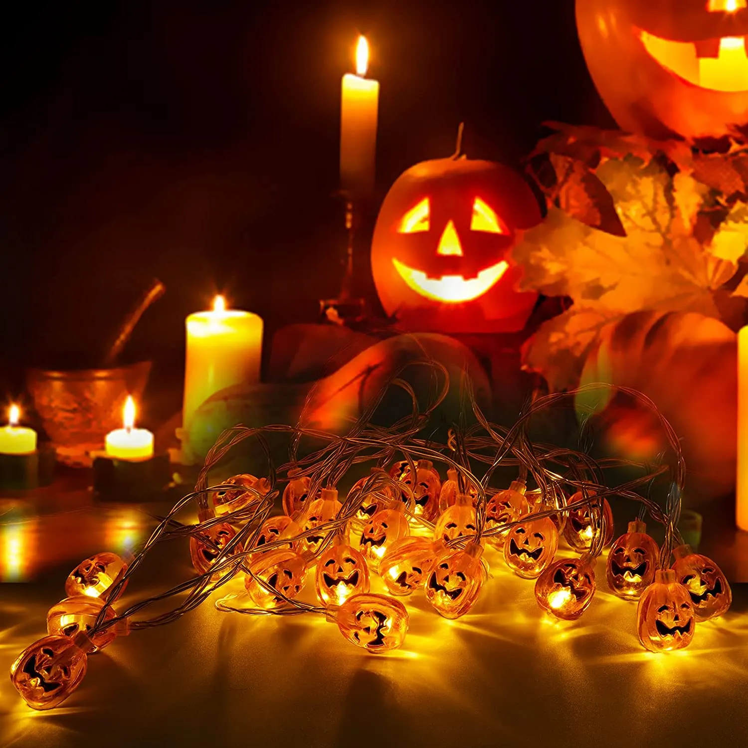 Luci Halloween Zucca 40 LED - WOWDSGN Catene Luminose 4,5M con 8 Modalità di Illuminazione e Telecomando - Stringa Luci LED Impe
