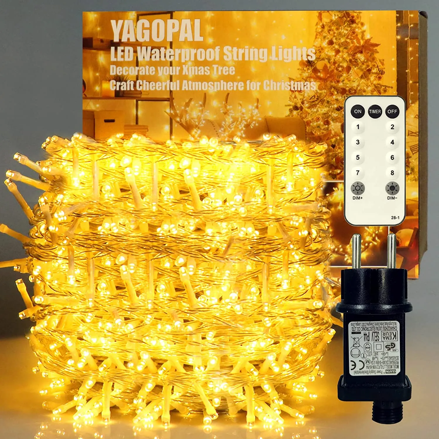 Luci Natale Esterno, YAGOPAL 40M 320 LED Luci di Natale Impermeabile 8 Modalità con Timer Halloween Christmas Catena Luminosa pe