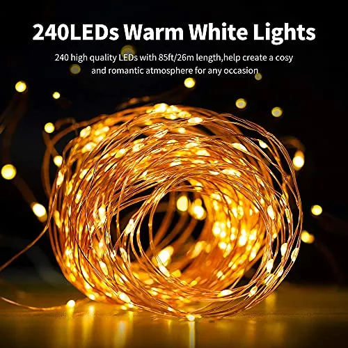 Luci Solari Esterno, 26m 240 LED 8 Modalità Impermeabile IP65, Catena Luminosa Per Festa, Matrimonio, Giardino, Natale, Patio Lu
