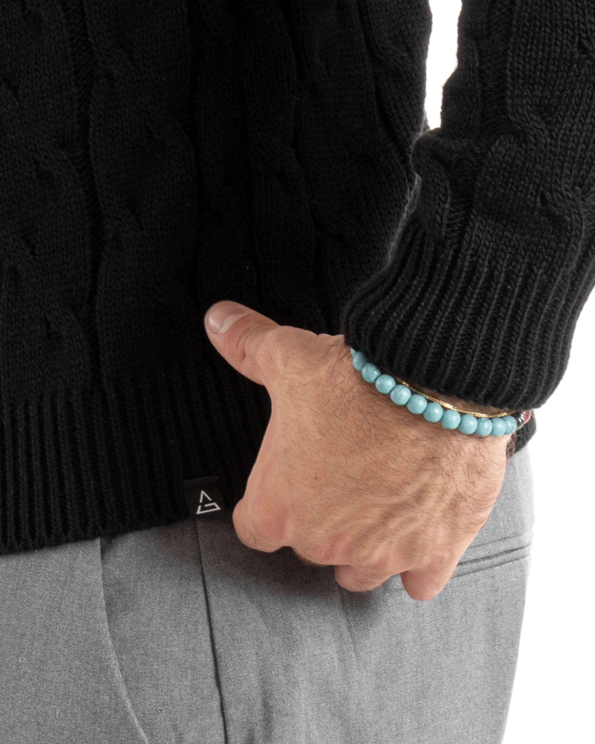 Maglioncino Uomo Girocollo Maglia Inglese Basic Trecce Nero GIOSAL-M2709A