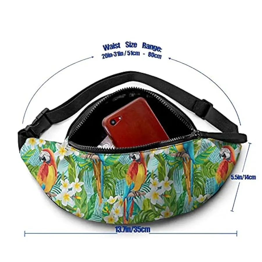 Marsupio per Uomo Donna,Fiori Tropicali E Uccelli Marsupio con Cintura Tasca a Tracolla Regolabile Borsa a Tracolla Borsa sul Pe