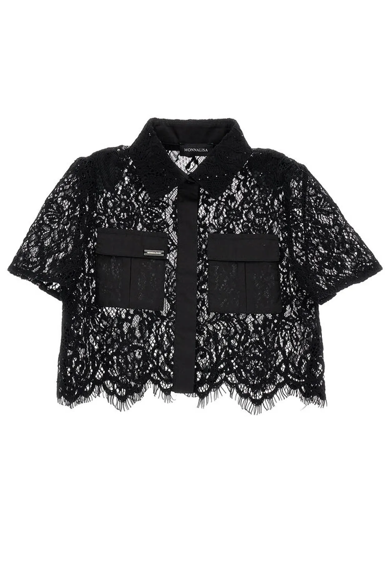 Monnalisa camicia nera bambina in pizzo