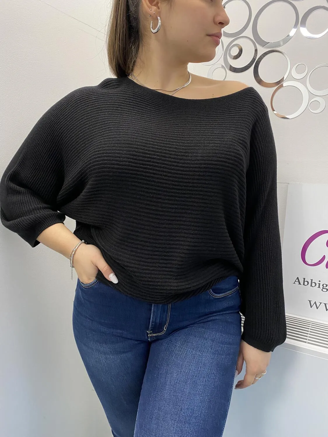 NEW Pull scollo a barca manica a pipistrello