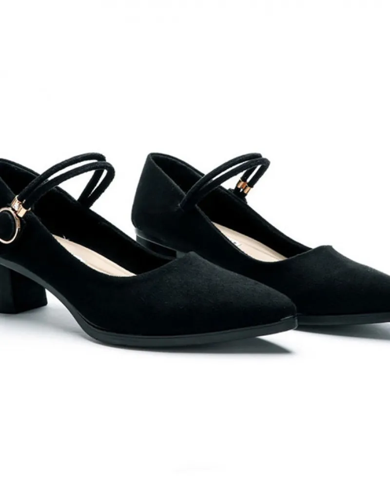 Nuove donne Tacchi alti Pompe di velluto nero Scarpe basse basse Scarpe da pendolare con tacco basso con suola morbida Abbigliam