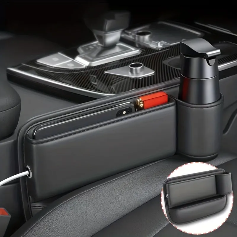Organizer per seggiolino auto premium Borsa portaoggetti per sedile anteriore in pelle testurizzata con portabicchieri Riempitor