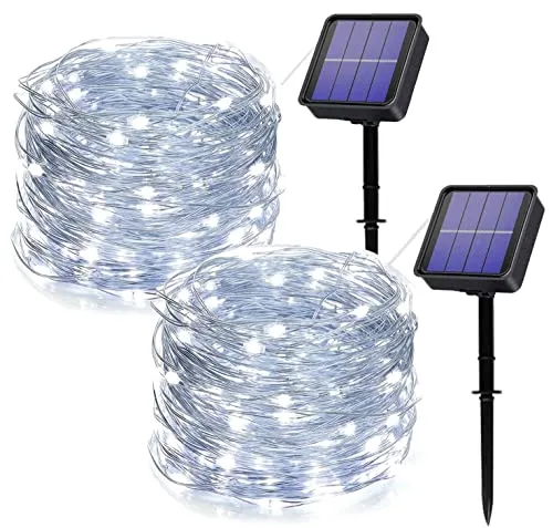 owwasd [2 pezzi Catena luminosa solare per esterni, 14 m, 120 LED, per esterni, resistente alle intemperie, per balcone, alberi,