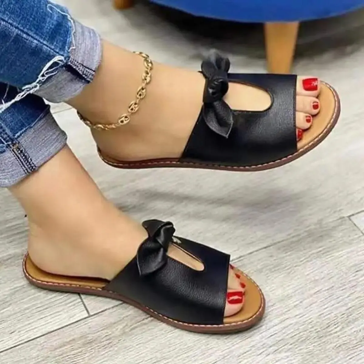 Pantofole da donna estive scarpe graziose ballerine con nodo a farfalla sandali casual sandali da spiaggia tinta unita Zapatilla
