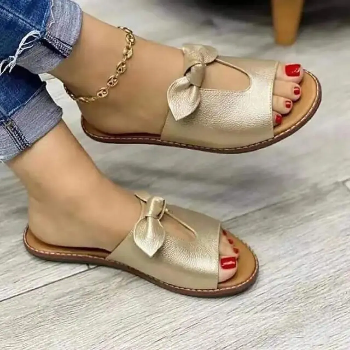 Pantofole da donna estive scarpe graziose ballerine con nodo a farfalla sandali casual sandali da spiaggia tinta unita Zapatilla