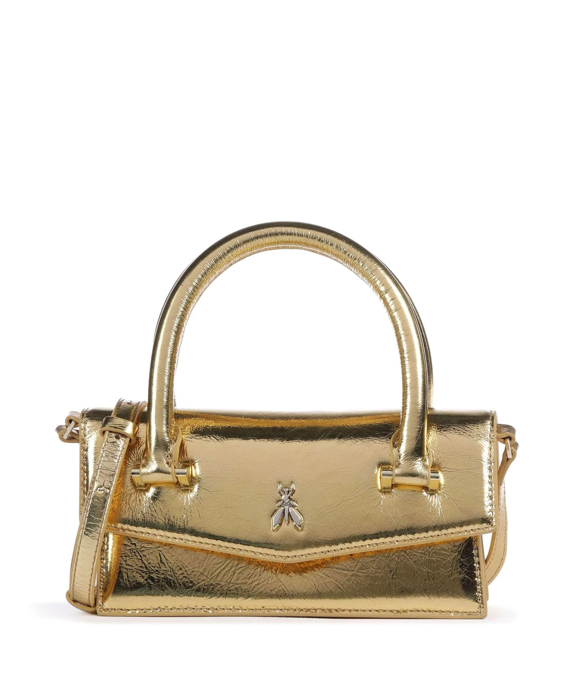  Patrizia Pepe Fly Bamby Metallic Borsa a mano cuoio di agnello oro  