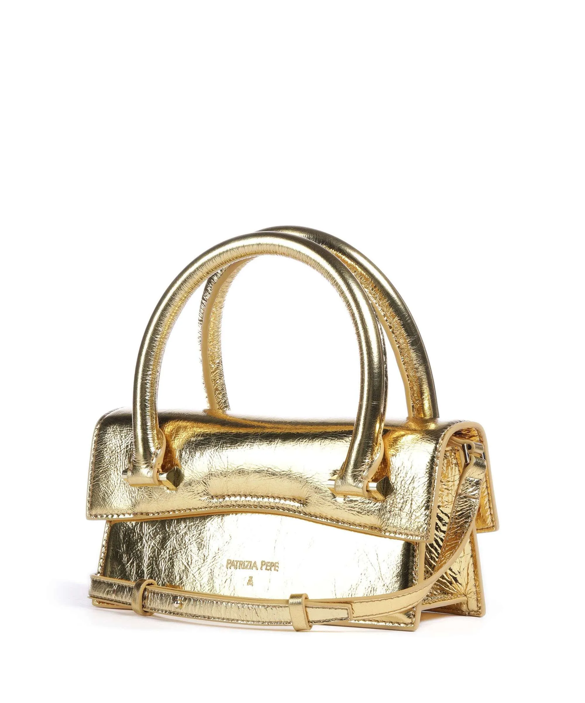  Patrizia Pepe Fly Bamby Metallic Borsa a mano cuoio di agnello oro  