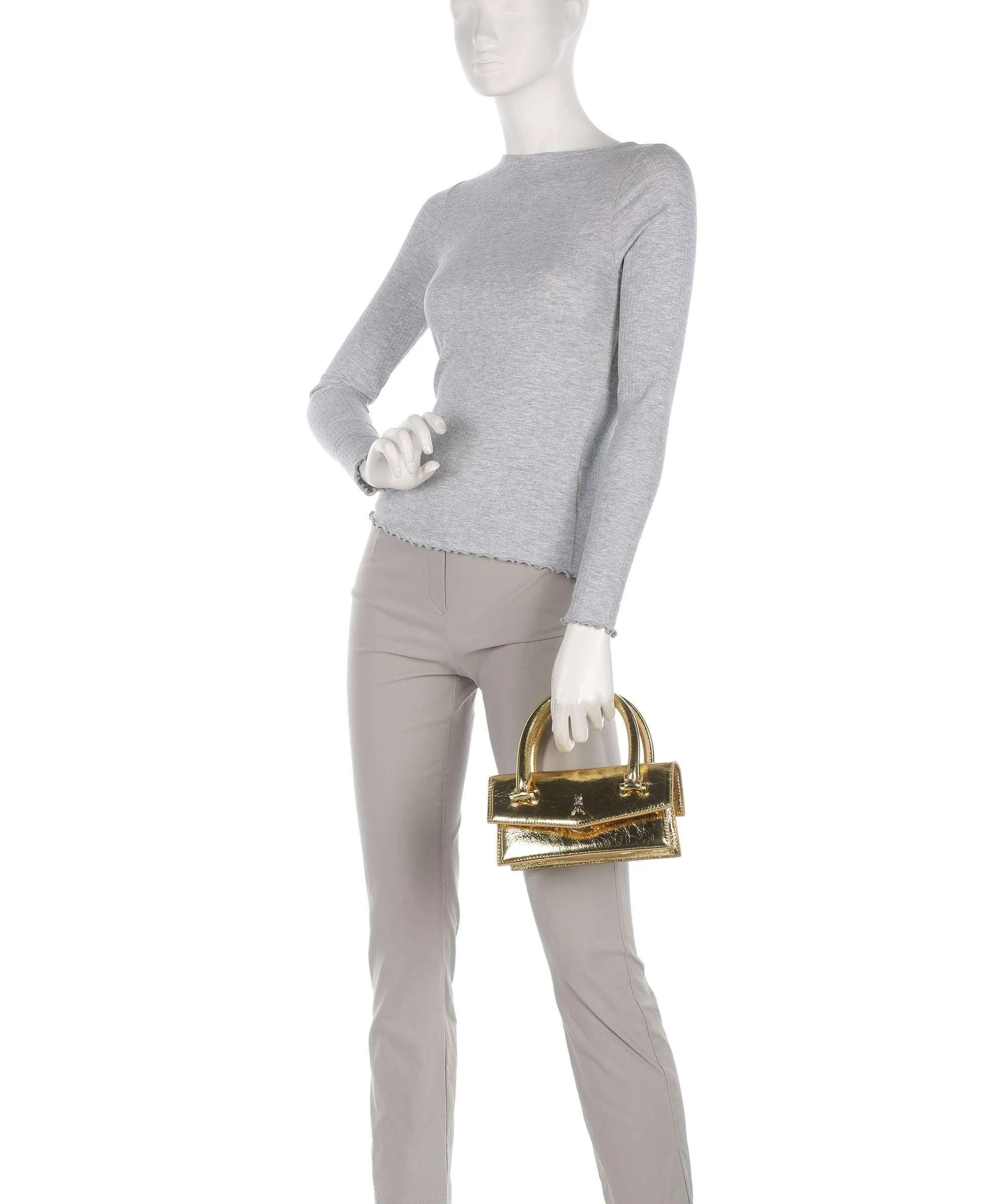  Patrizia Pepe Fly Bamby Metallic Borsa a mano cuoio di agnello oro  
