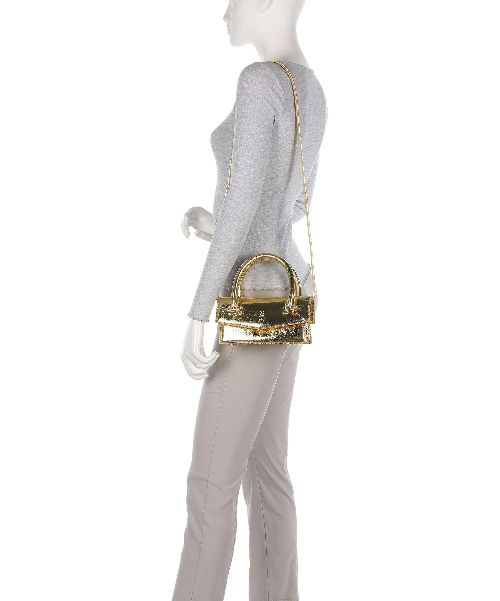  Patrizia Pepe Fly Bamby Metallic Borsa a mano cuoio di agnello oro  