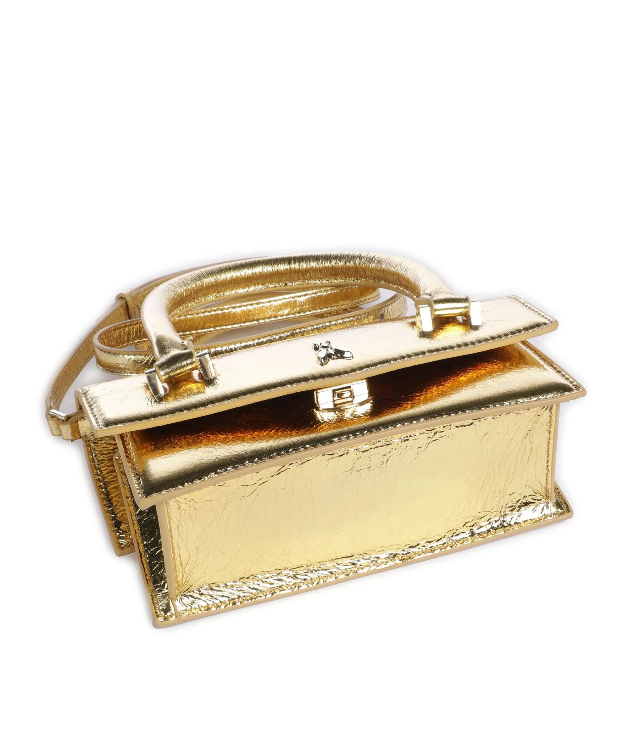 Patrizia Pepe Fly Bamby Metallic Borsa a mano cuoio di agnello oro  