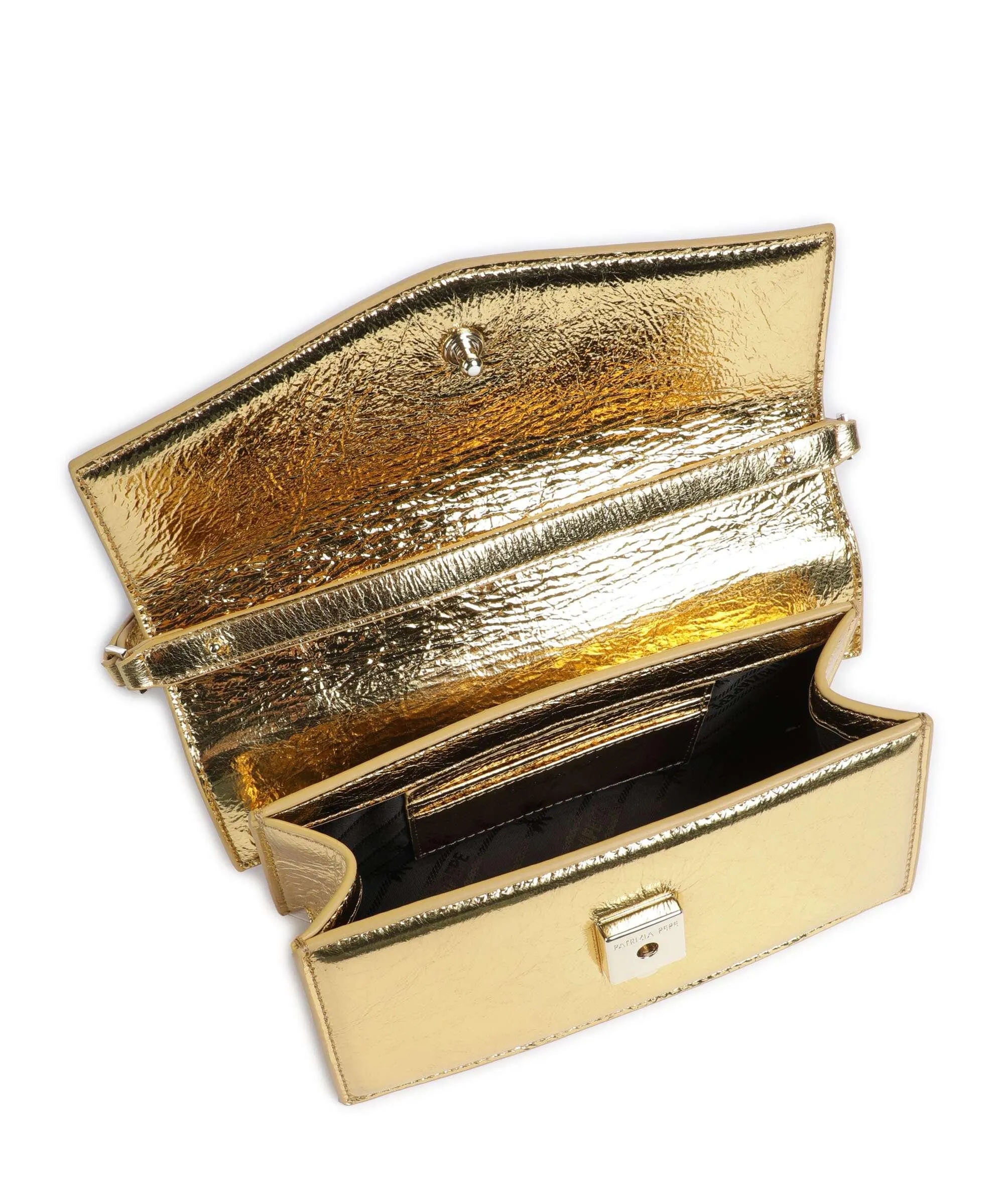  Patrizia Pepe Fly Bamby Metallic Borsa a mano cuoio di agnello oro  